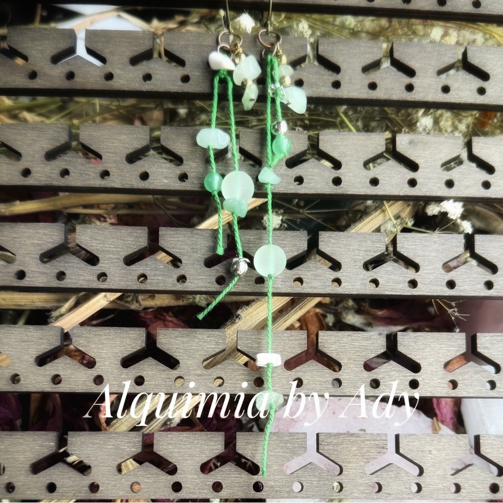 Vibrant green aventurine tassel uneven shabby chic earrings